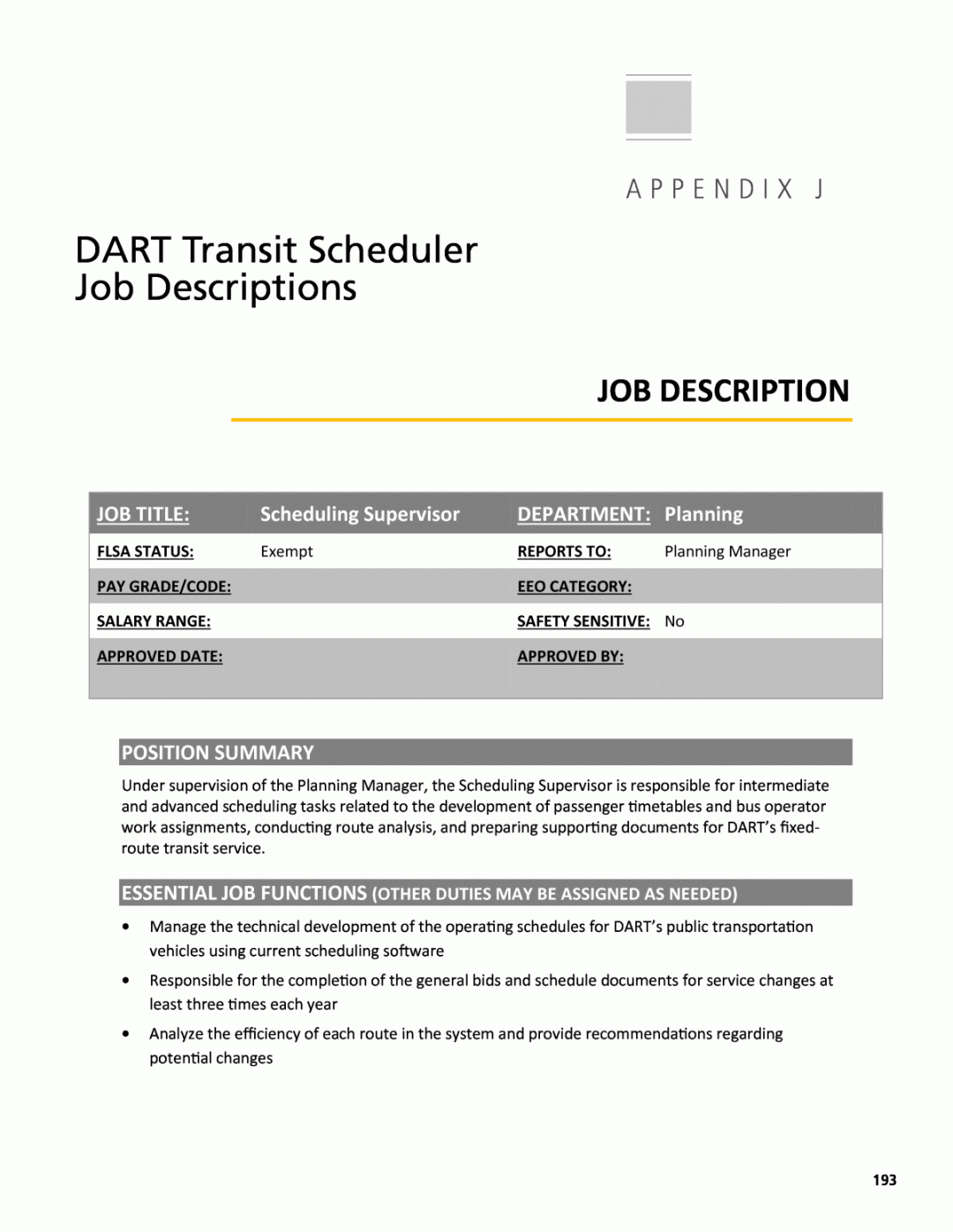 Appendix J - DART Transit Scheduler Job Descriptions  Managing