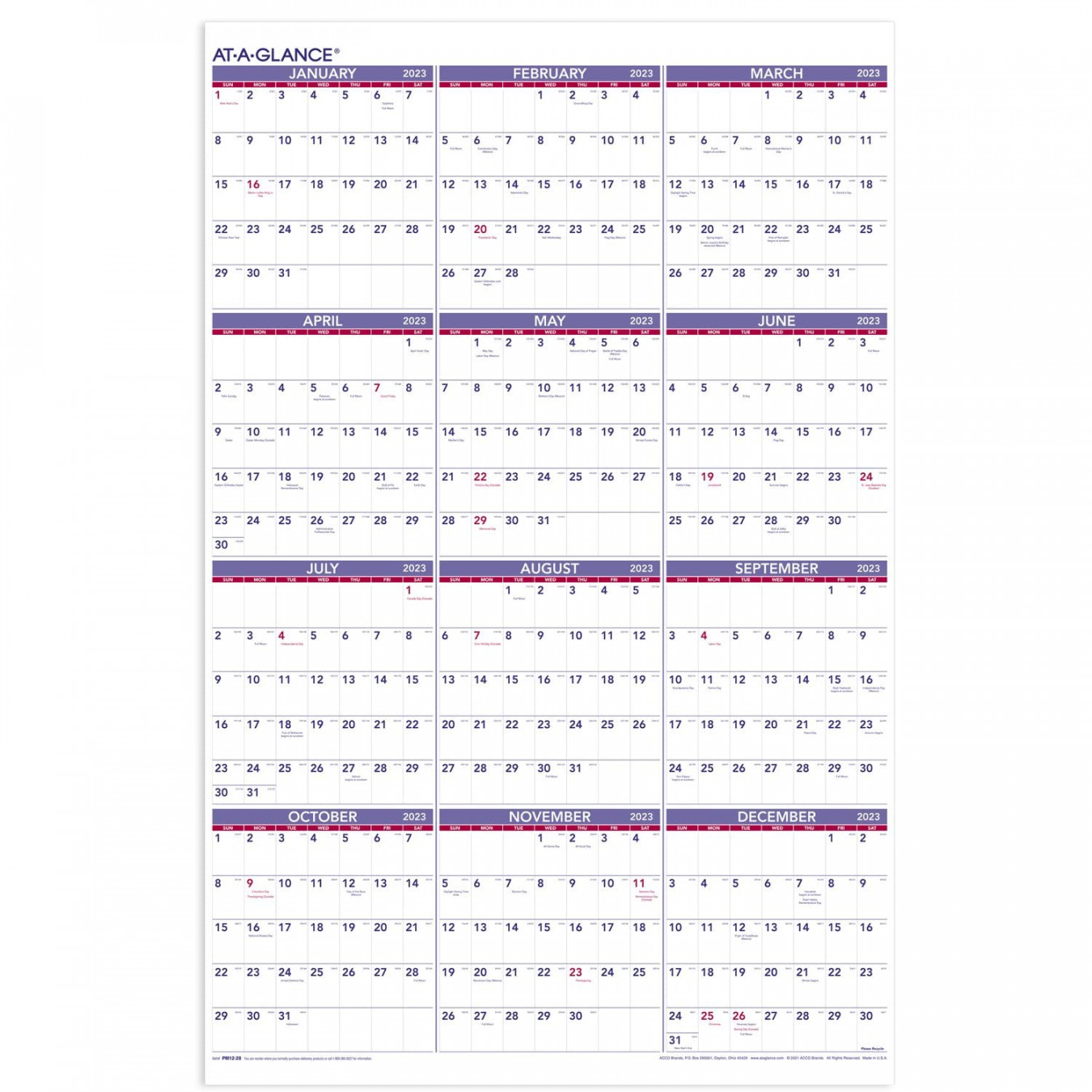 AT-A-GLANCE  Wall Calendar Monthly Planner,  Month, Paper, " x ",  Extra Large (PM28)