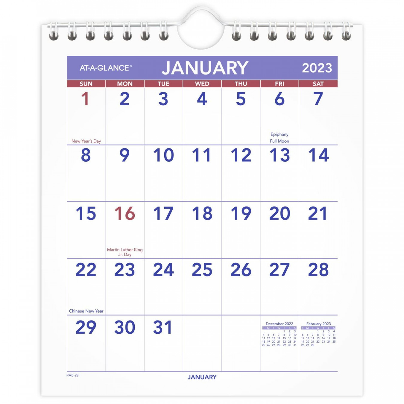 AT-A-GLANCE  Wall Calendar, -/" x -/", Mini, Unruled Blocks,  Spiral Bound, Monthly (PM58)