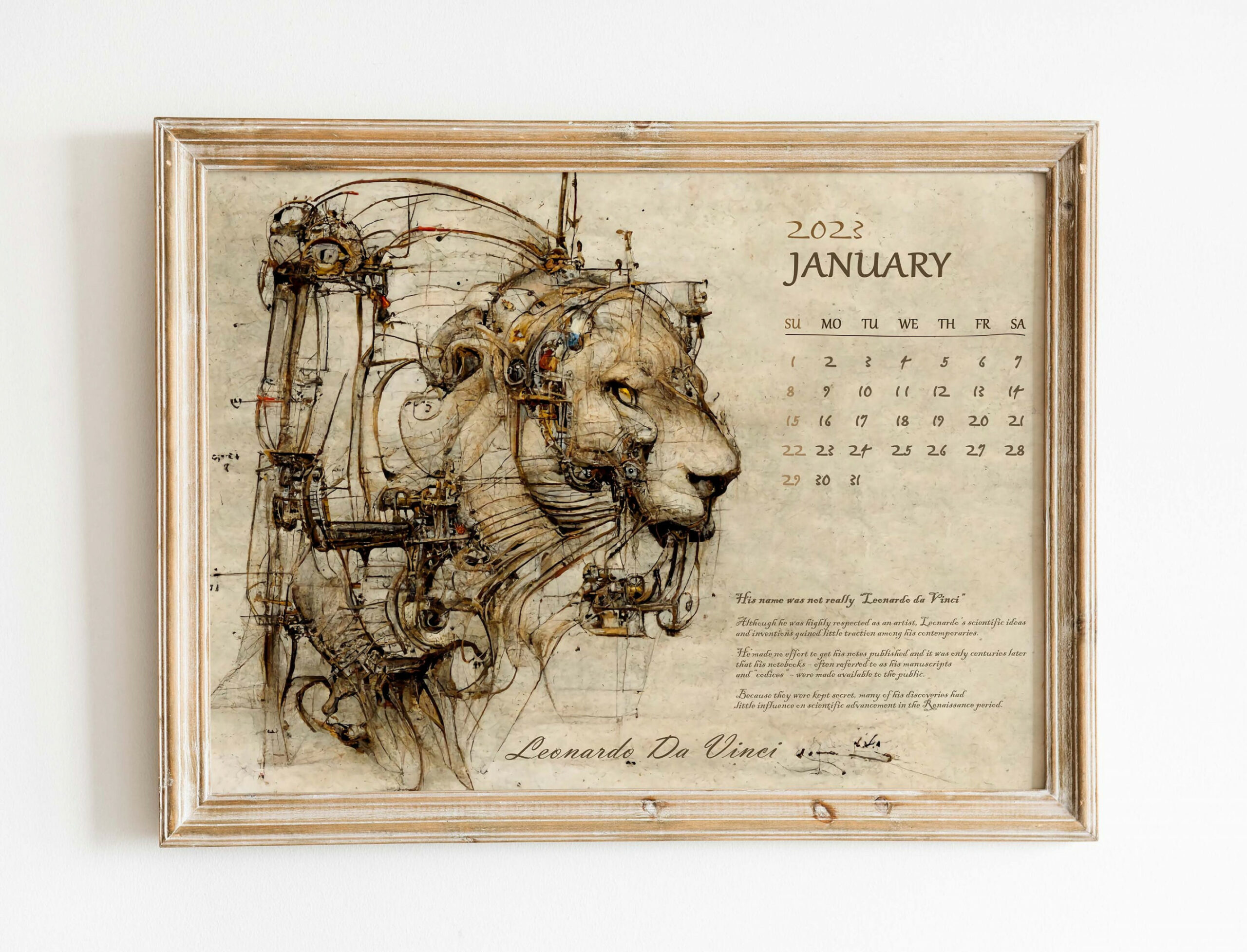Buy January  Da Vinci Style Calendar Poster Monthly Calendar