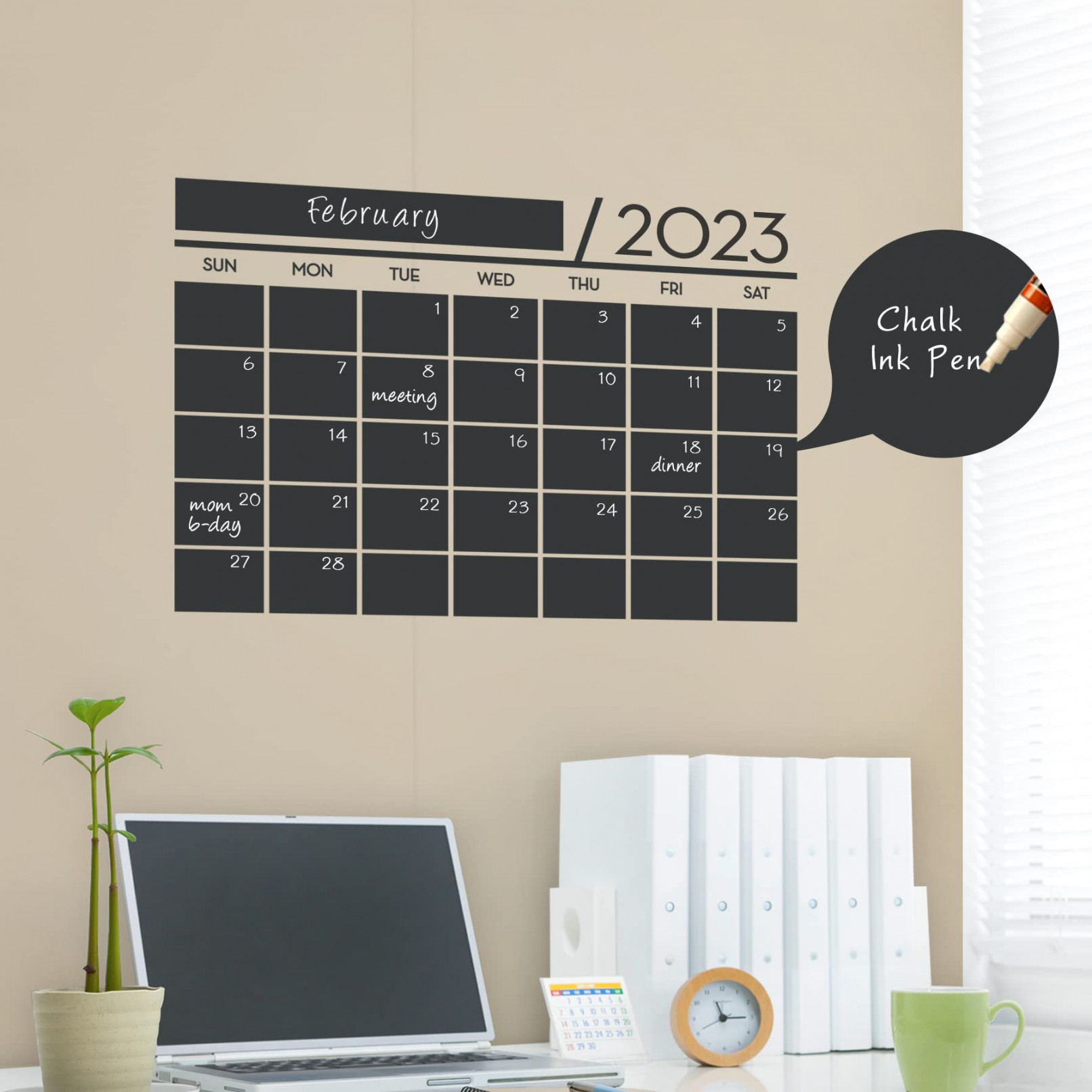 Calendar Decal, Chalkboard Vinyl Wall Calendar Decal with Extra Years  by Simple Shapes