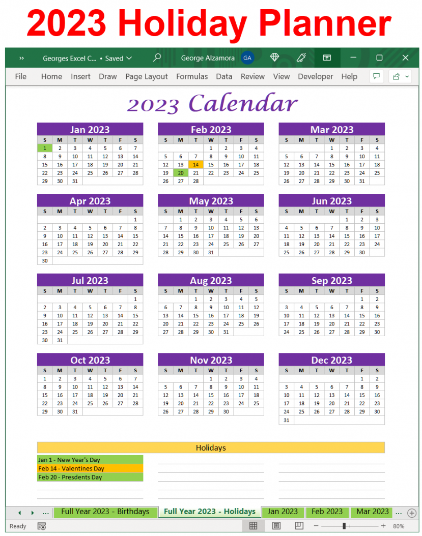Calendar Spreadsheet Printable