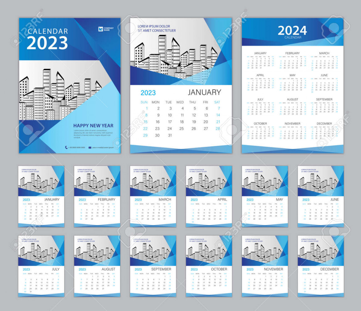 Calendar  Template And Set Of  Months, Set Desk Calendar