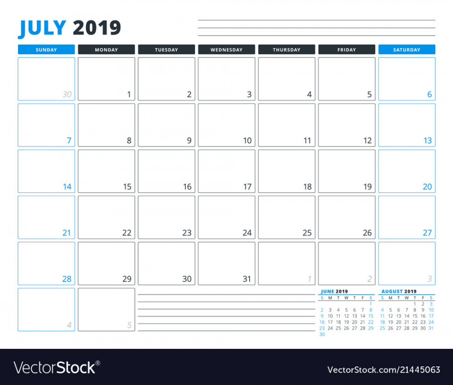 Calendar template for july  business planner Vector Image