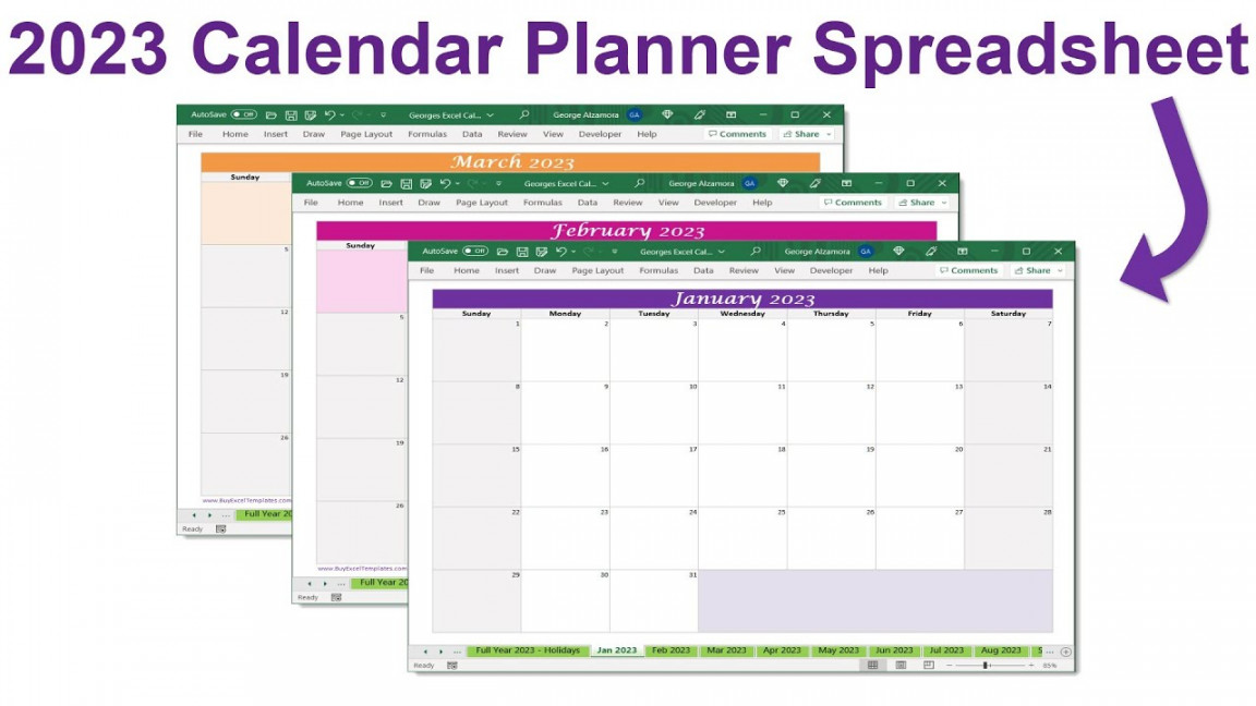 Calendar Template   Monthly & Full Year-at-a-Glance  Printable  Planner Excel Spreadsheet