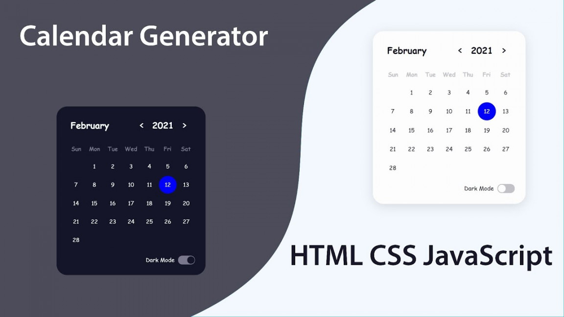 Calendar UI Design with Dark Mode and Animation Using HTML CSS JavaScript