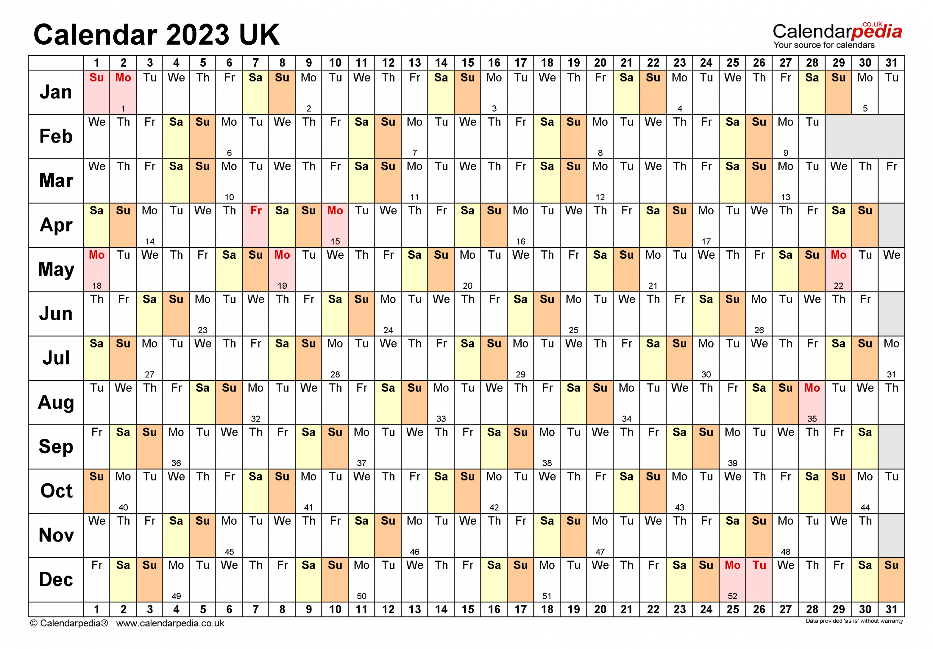 Calendar  (UK) - free printable Microsoft Word templates