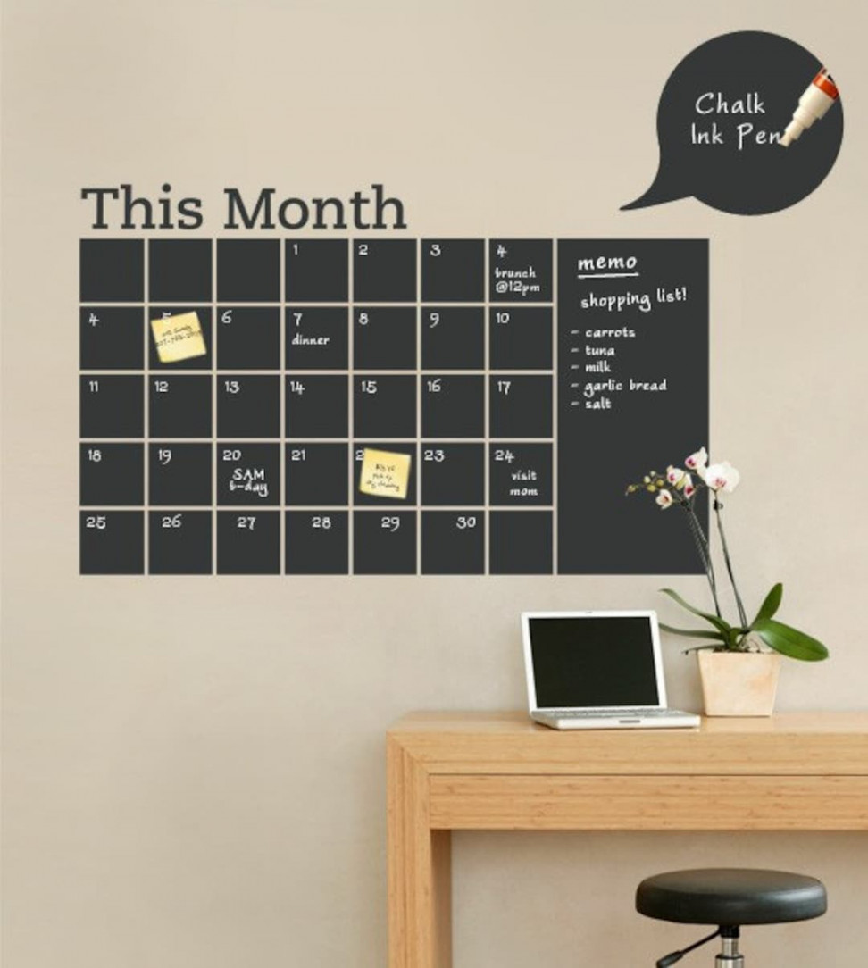 Chalkboard Wall Calendar With Memo Vinyl Wall Decal - Etsy