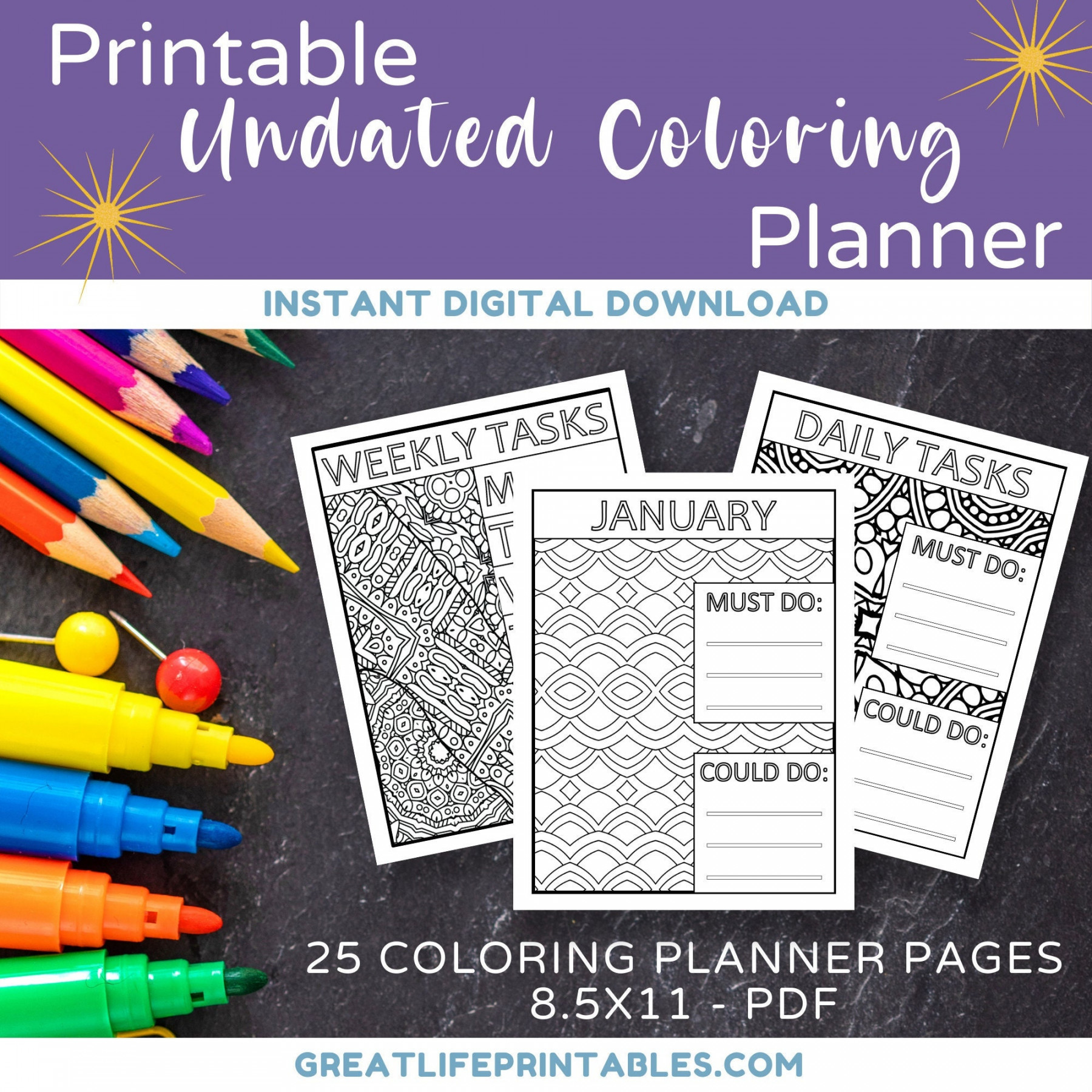 Coloring Planner Printable Planner Undated Planner Monthly - Etsy