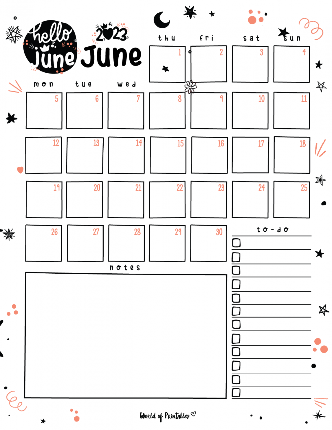Cute June  Calendar & Planner Set - World of Printables