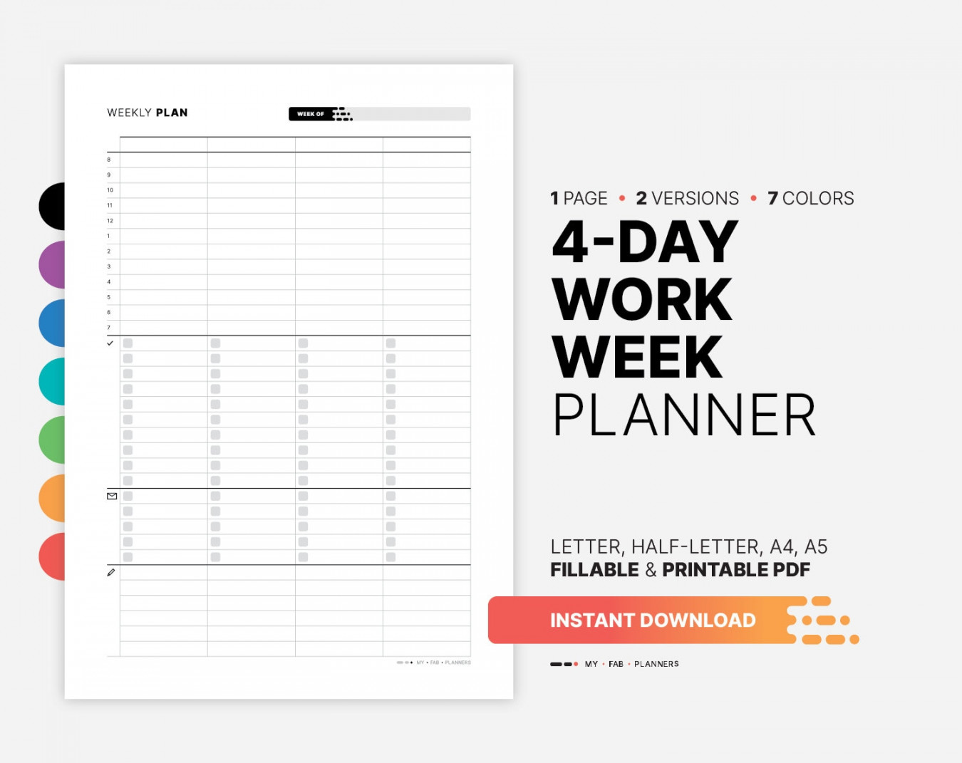 -day Work Week Planner Printable Productivity Action Plan - Etsy