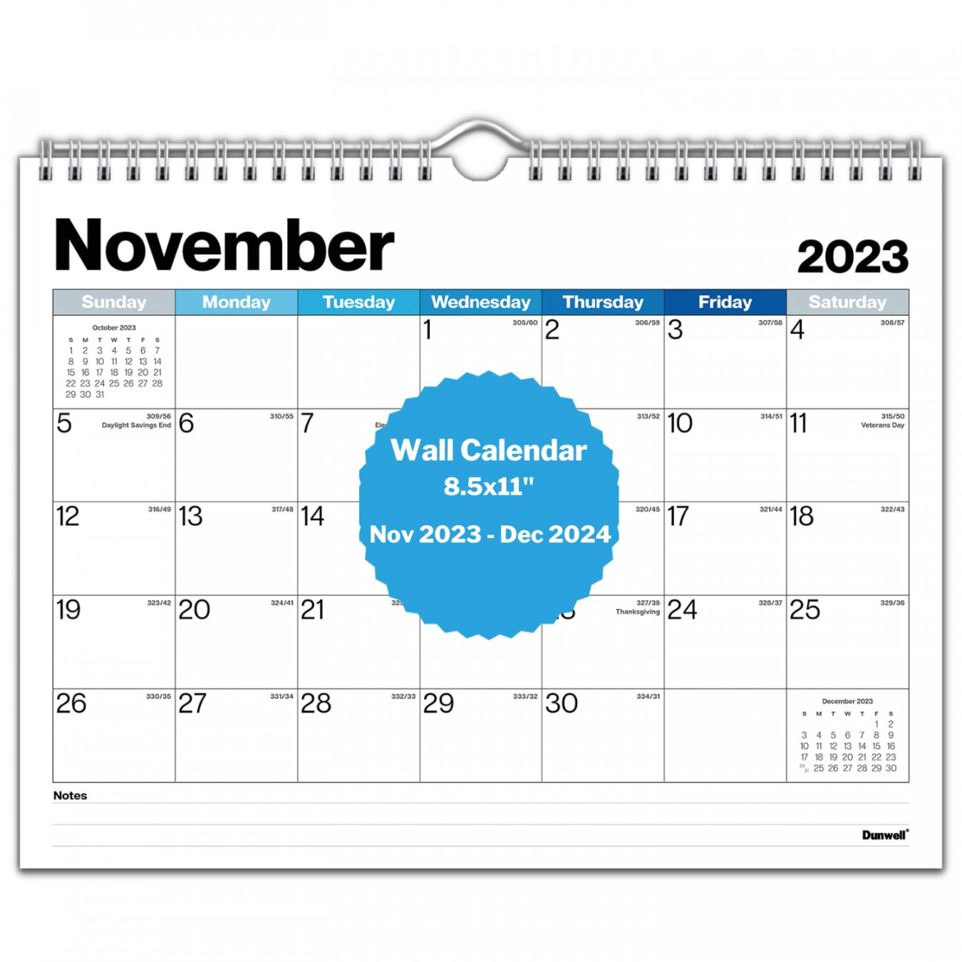 Dunwell Small Wall Calendar  - (Blue Shades)