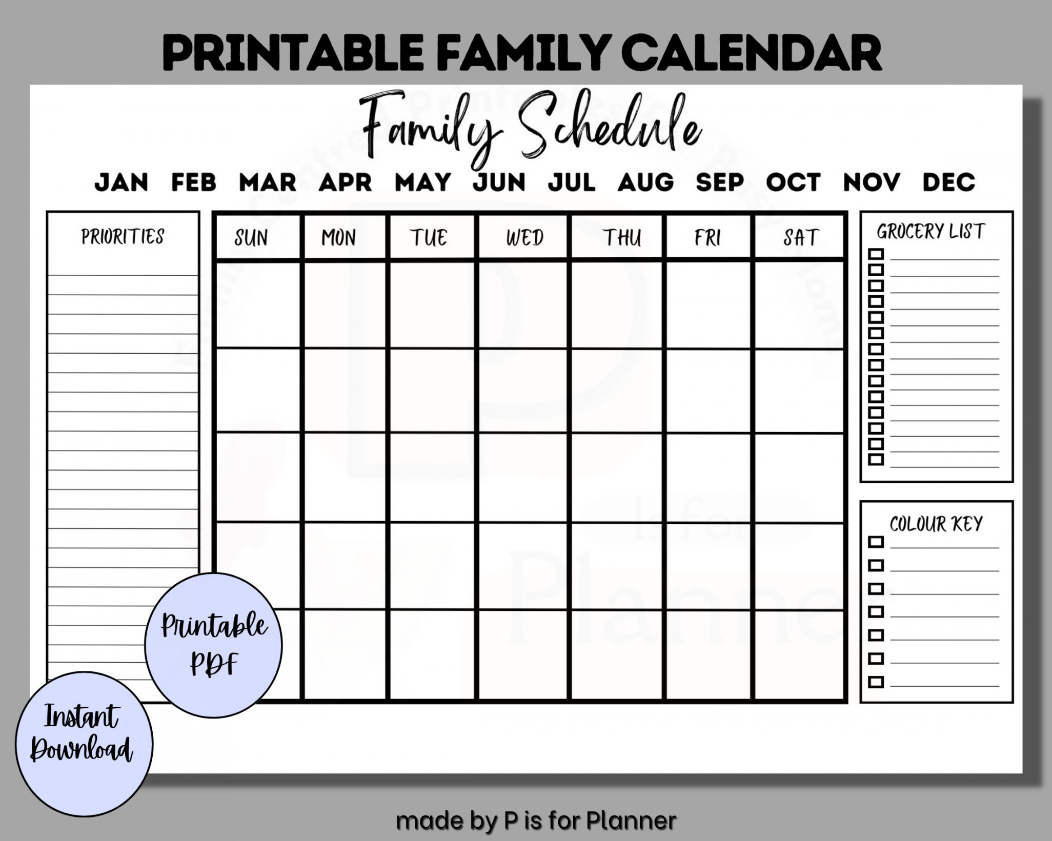 Family Calendar Printable Monthly Family Schedule Family - Etsy