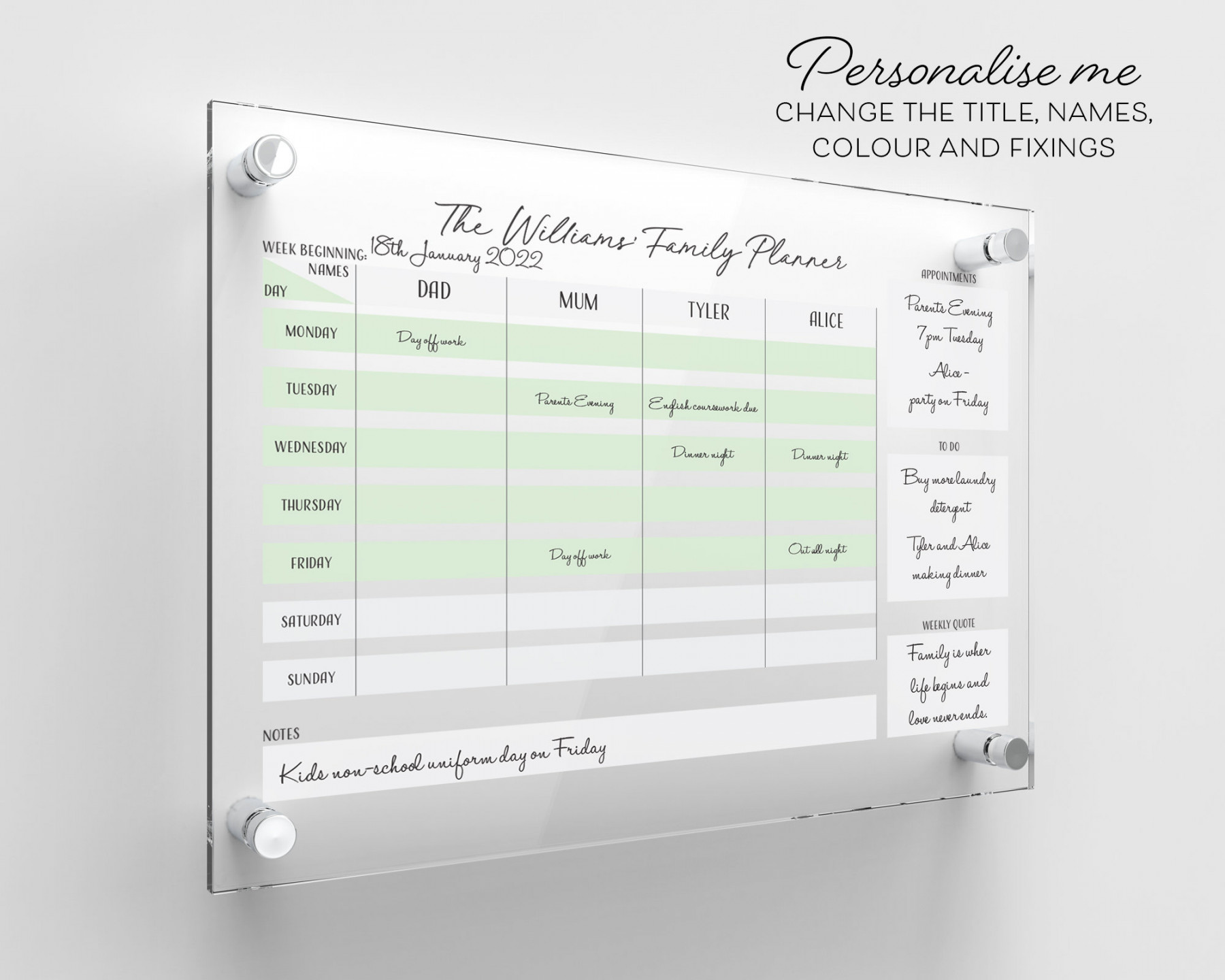 Family Wall Planner Personalised Weekly Planner Wall - Etsy