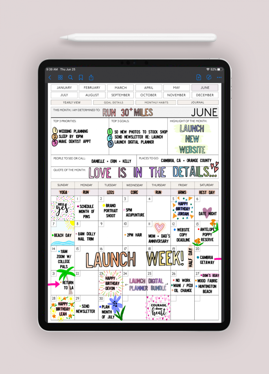Free Digital Planner for iPad (with Hyperlinks, Habits, Goals