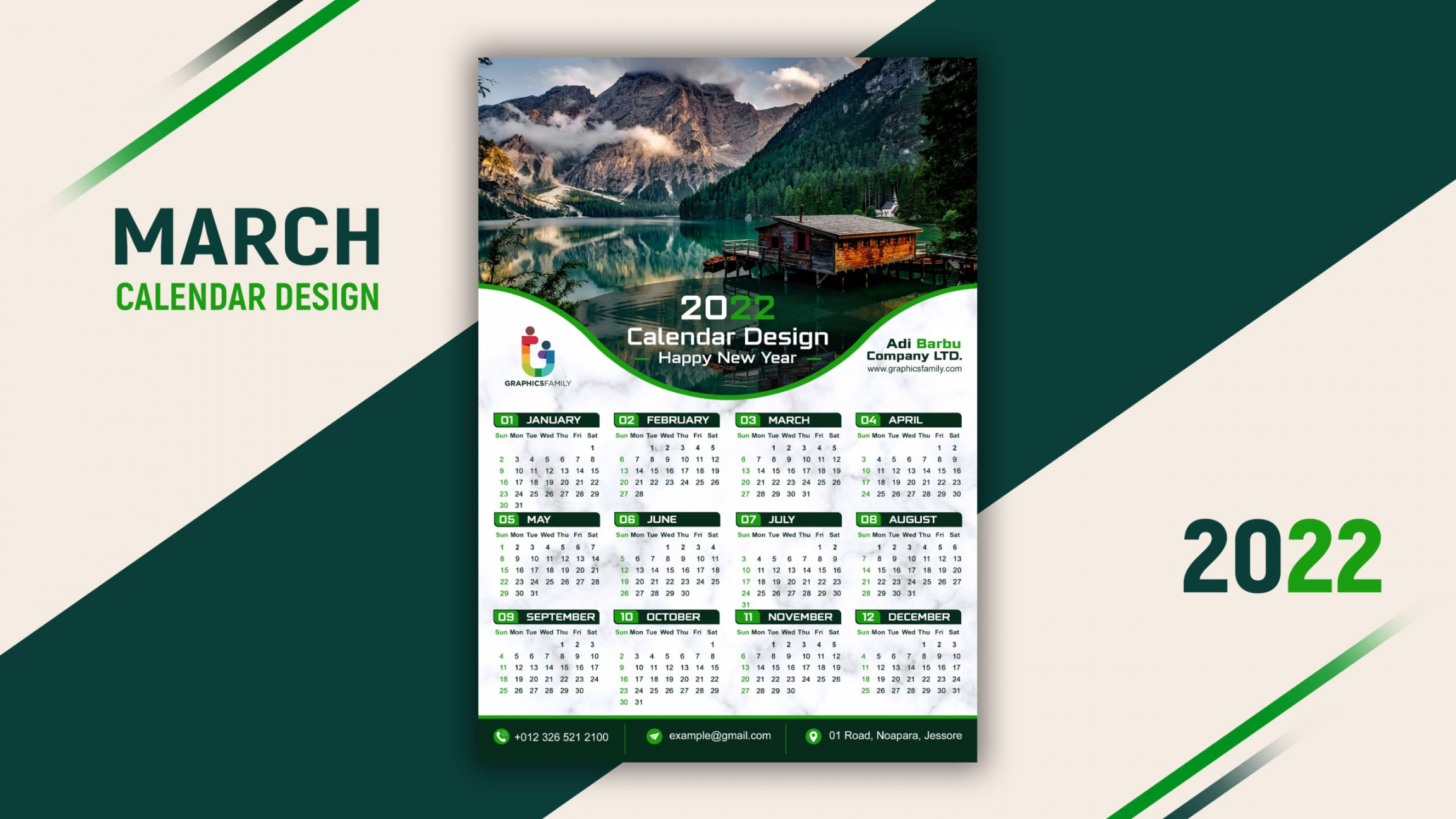 Free  Modern Calendar Design Template – GraphicsFamily