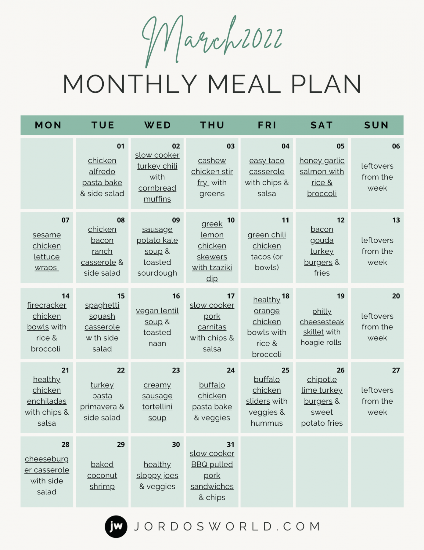 Free Monthly Meal Plan - Jordo