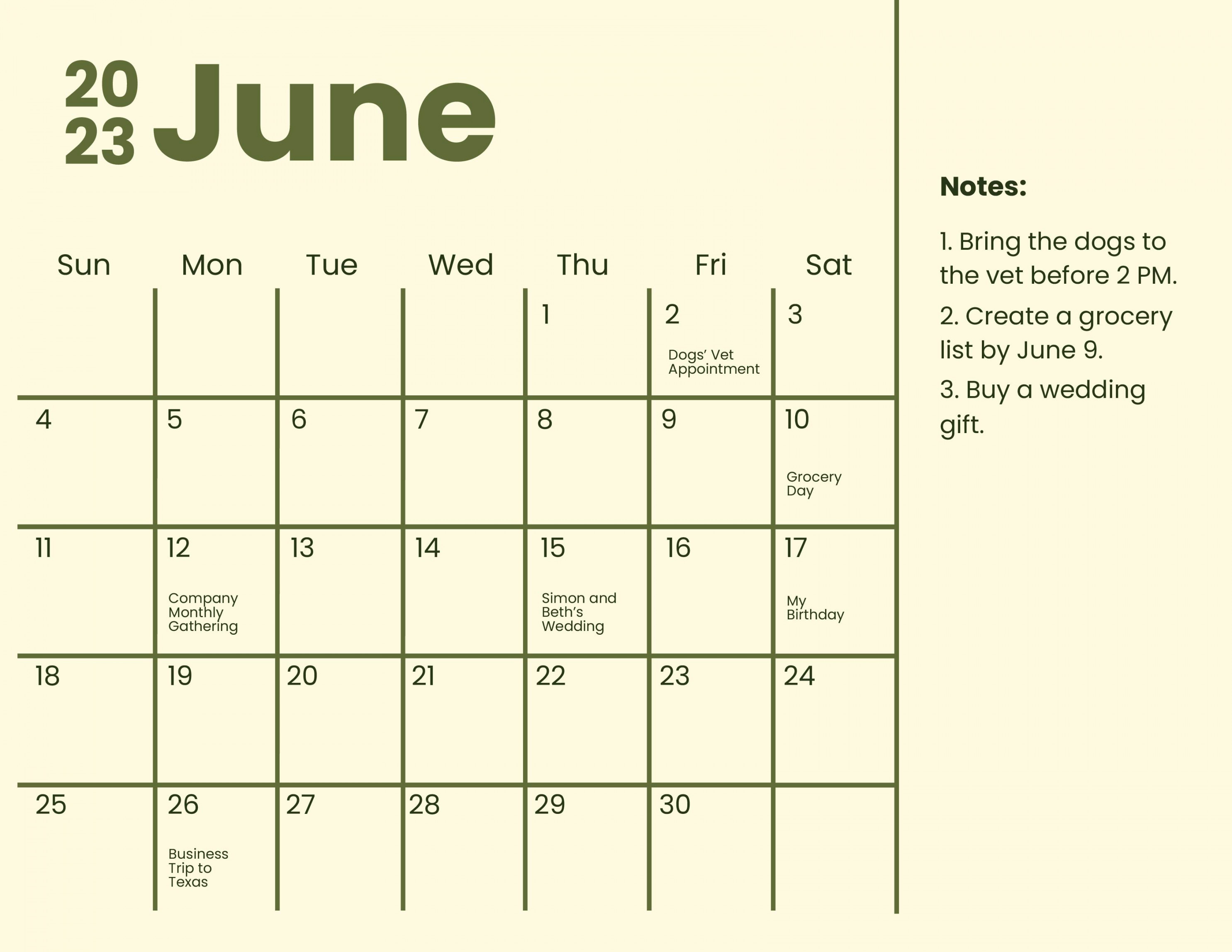 Free Printable June  Calendar Template - Download in Word