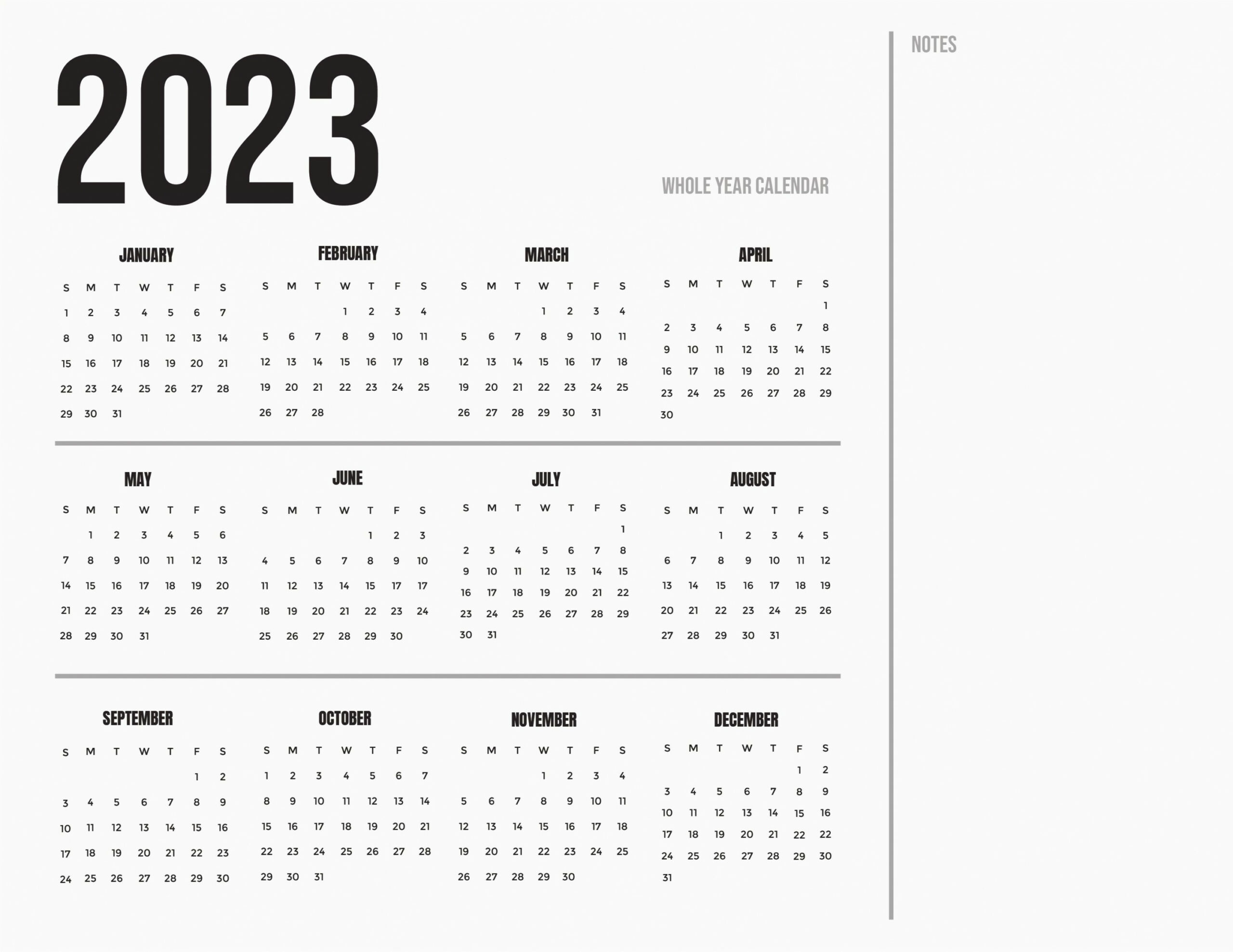 Free Printable Year  Calendar Template - Download in Word