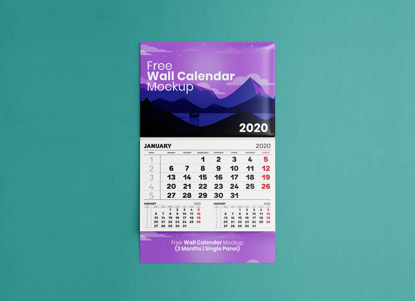 Free Single Panel  Month Wall Calendar Mockup PSD - Good Mockups