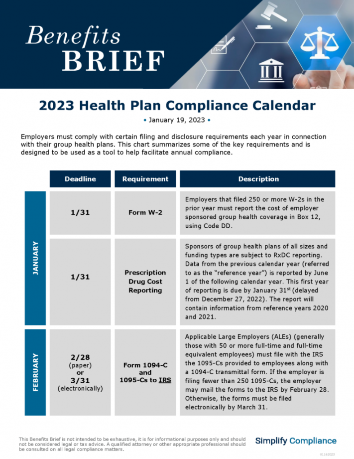 Health Plan Compliance Calendar - VCG Consultants
