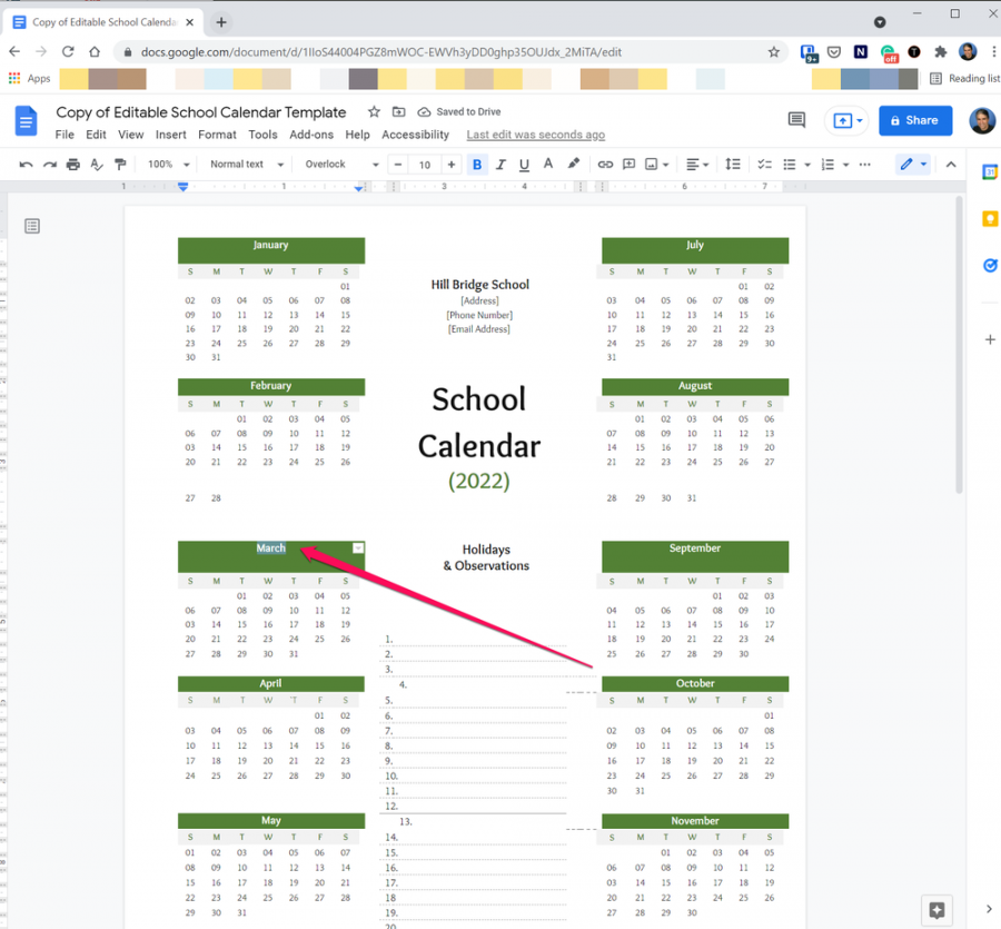 How to Use a Calendar Template in Google Docs