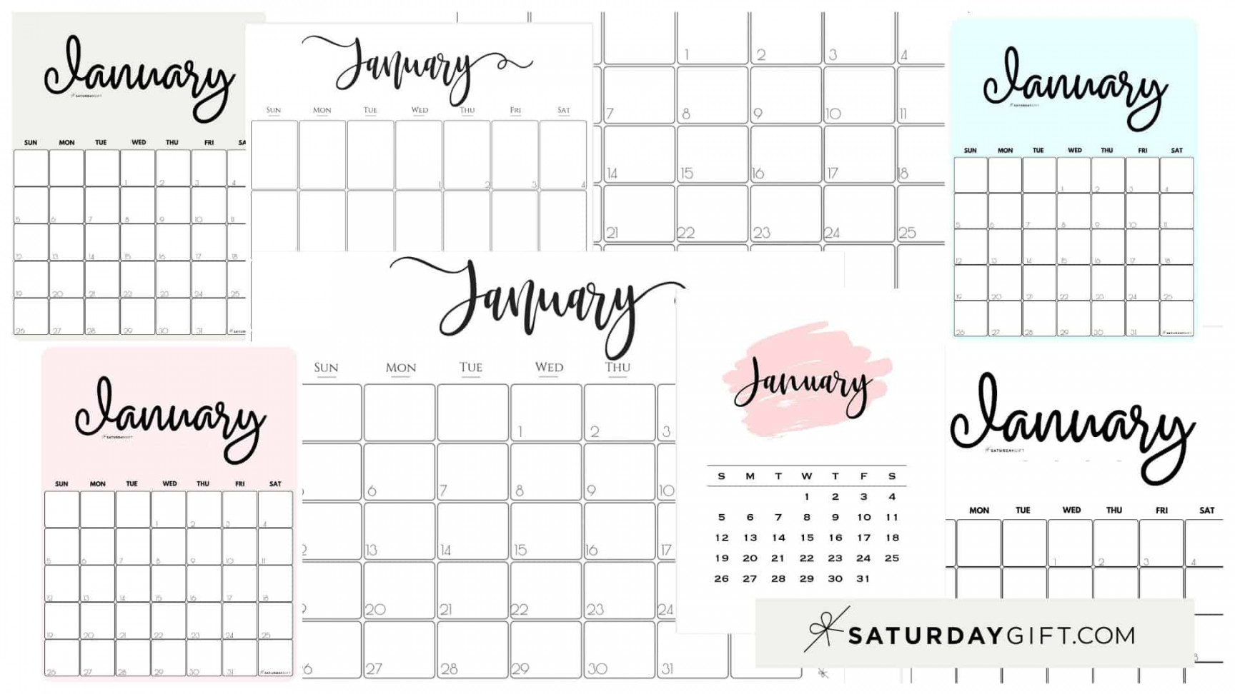 January  Calendar -  Cute & FREE Printables  SaturdayGift