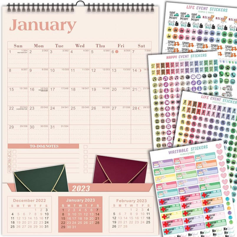 JOYCOLOR  Wall Calendar with Pockets - Minimalist Calendar  Monthly  Wall,. x