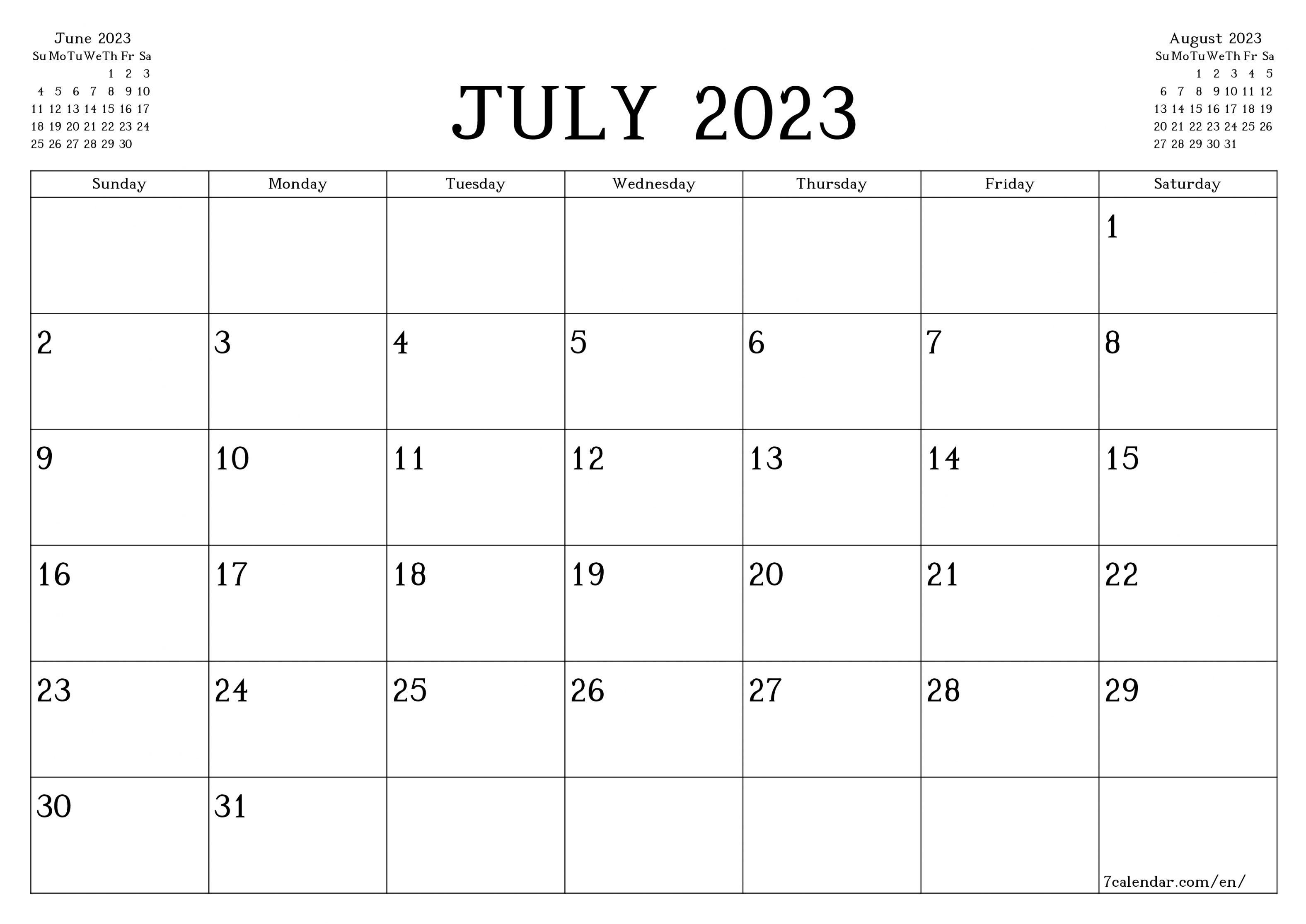July  free printable calendars and planners, PDF templates