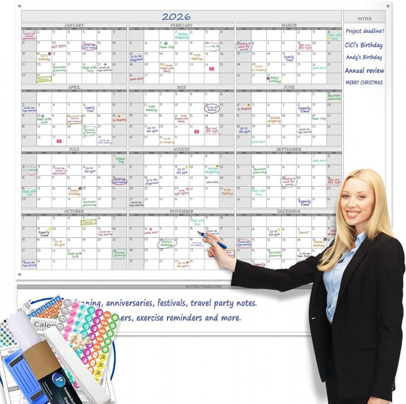 Jumbo Dry Erase Yearly Whiteboard Wall Calendar, " x ", Huge  Month  Laminated Erasable White BSee more Jumbo Dry Erase Yearly Whiteboard Wall