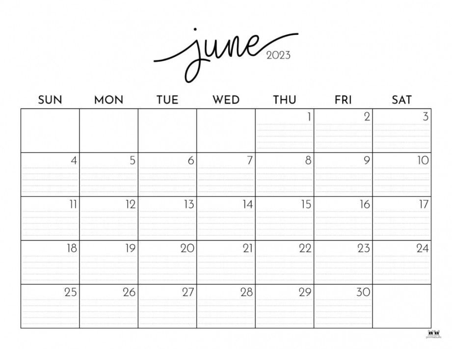 June  Calendars -  FREE Printables  Printabulls