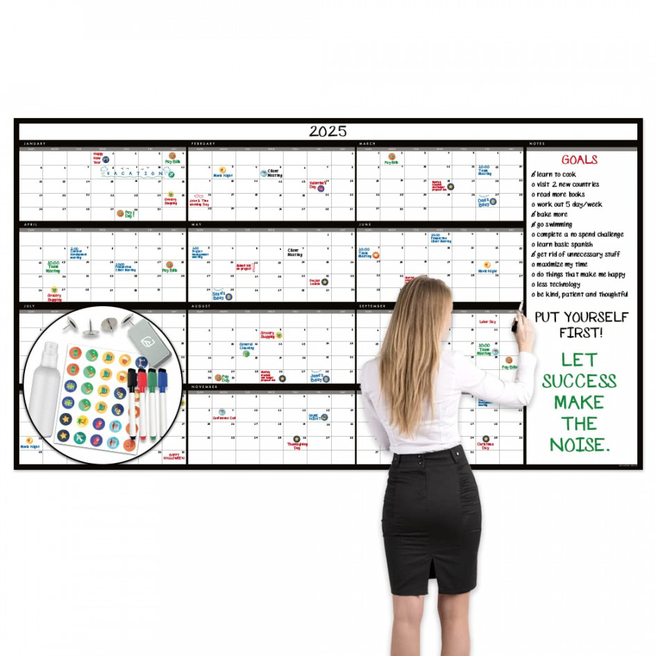 Large Dry Erase Wall Calendar - " x " - Undated Blank  Reusable  Yearly Calendar - Giant WhitSee more Large Dry Erase Wall Calendar - " x