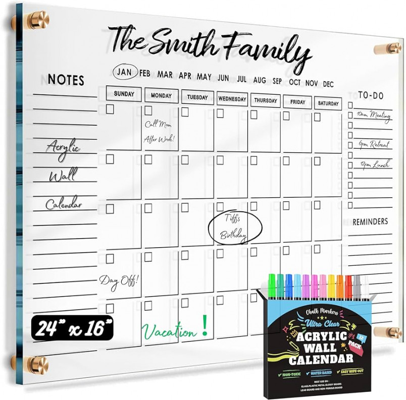 Large Ultra-Clear Acrylic Premium Wall Calendar Dry Erase  " x "  Oversize  Monthly Family CaleSee more Large Ultra-Clear Acrylic Premium  Wall