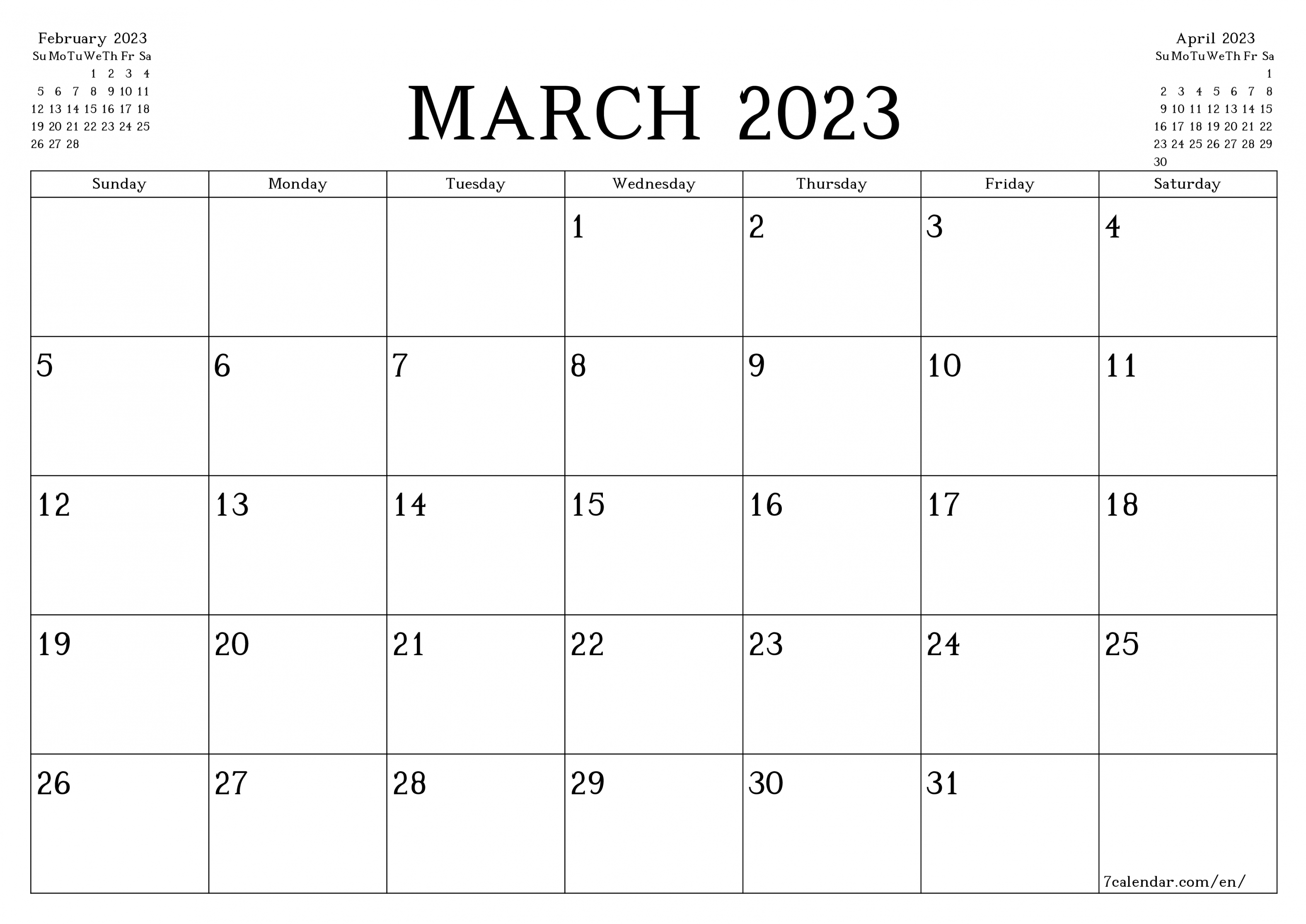March  free printable calendars and planners, PDF templates