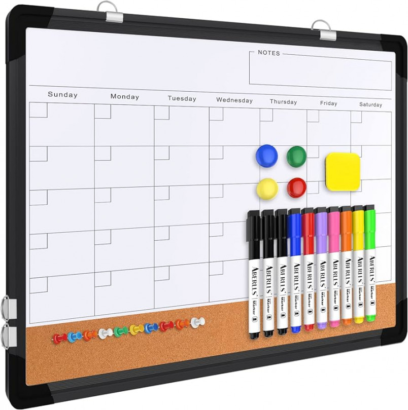 Monthly Calendar Whiteboard Dry Erase Cork Board Combination for Wall,  x" Magnetic Dry Erase Board, Double-Sided White Board, Portable Board  for