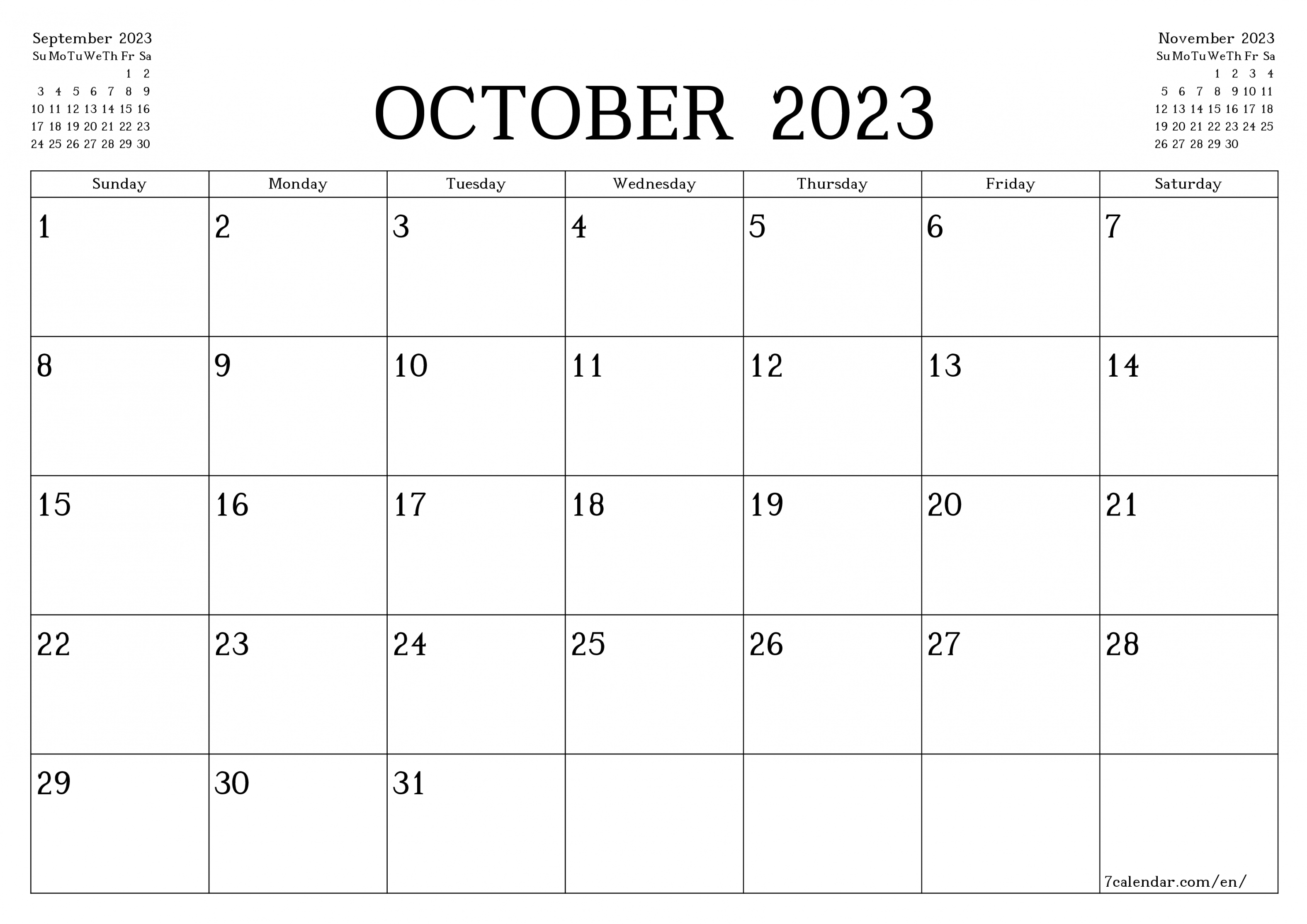 October  free printable calendars and planners, PDF templates