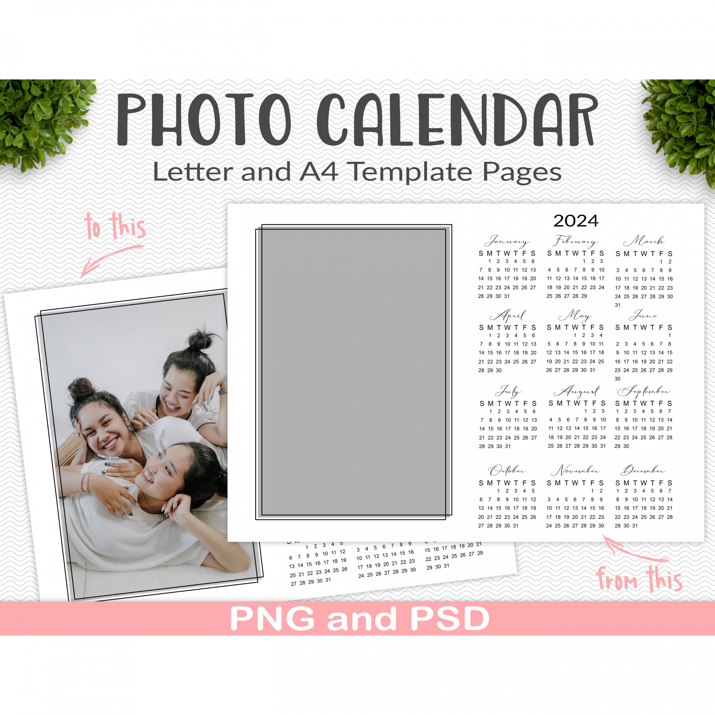 Photo Calendar Template Year at Glance Calendar - Etsy