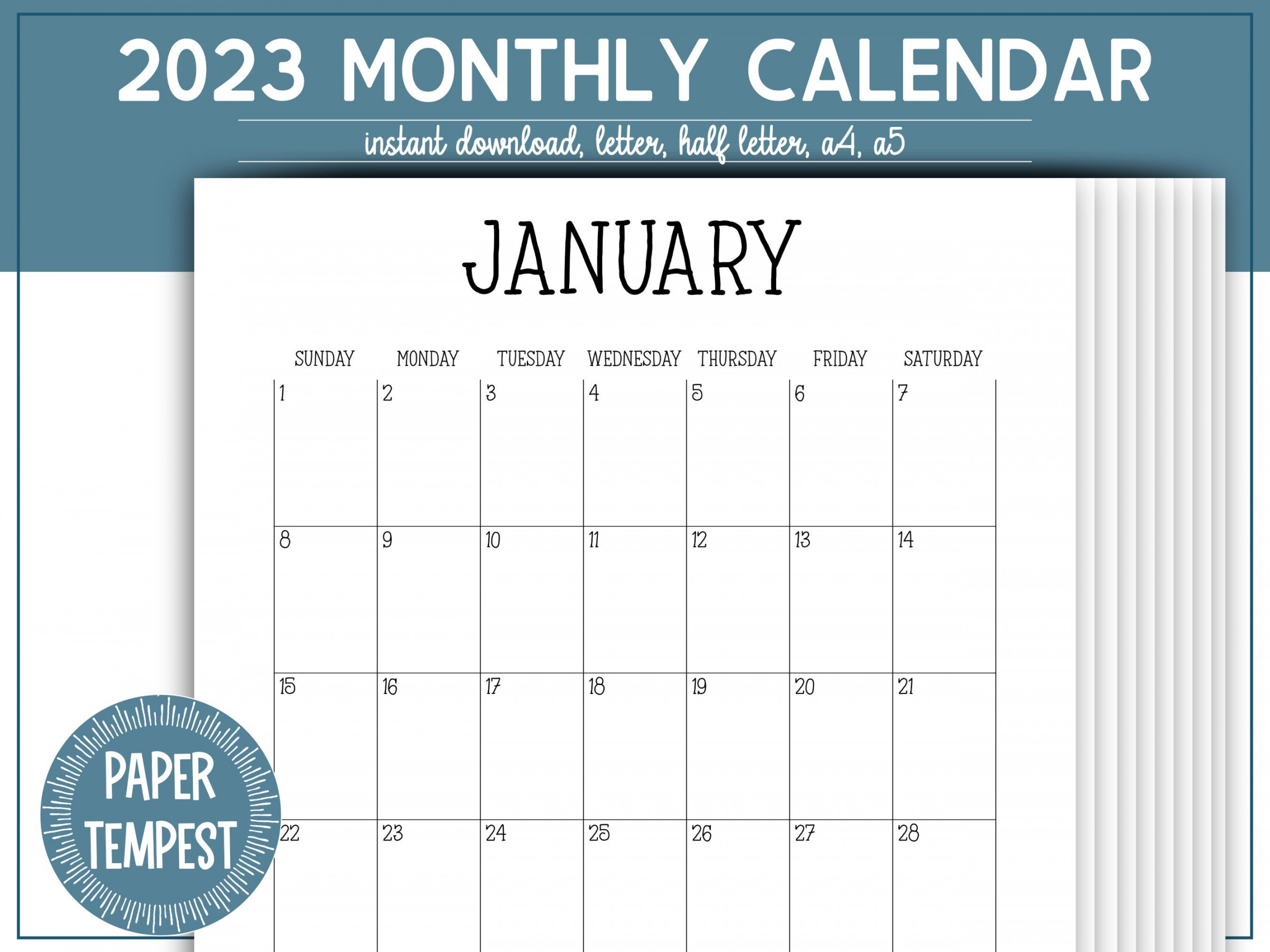 Printable Monthly Calendar  Portrait Monthly Planner  - Etsy
