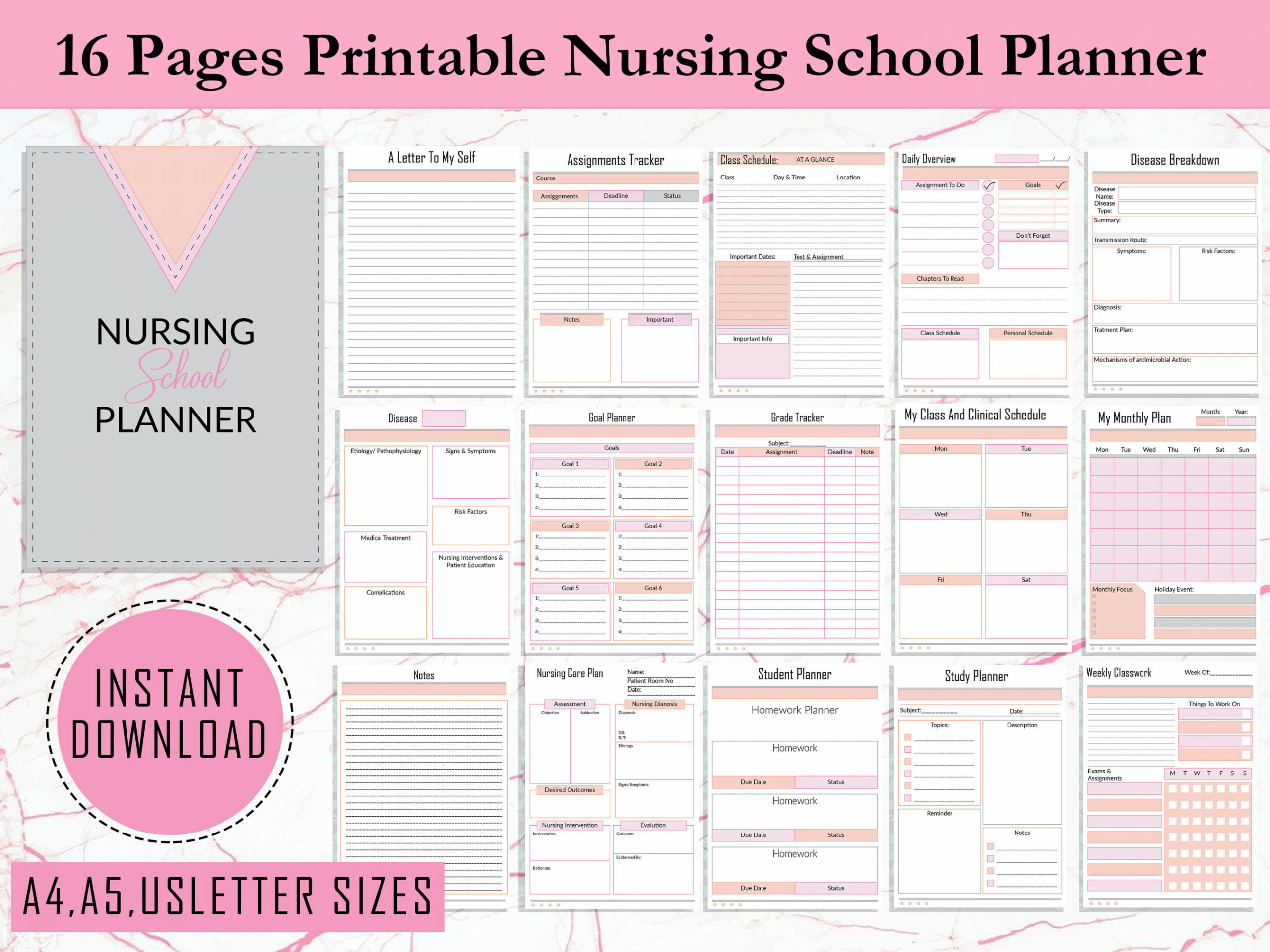 PRINTABLE Nursing Student Planner Nursing School Planner - Etsy