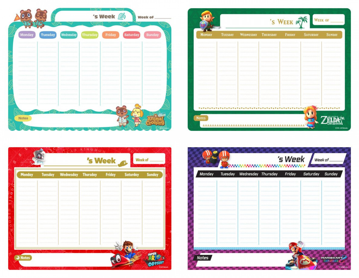 Printable Weekly Planners with Characters from  great Games