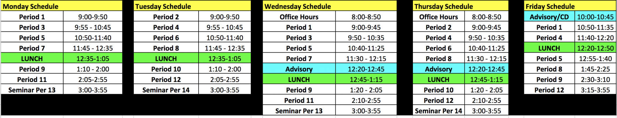 Regular Week Bell Schedule - Da Vinci Design