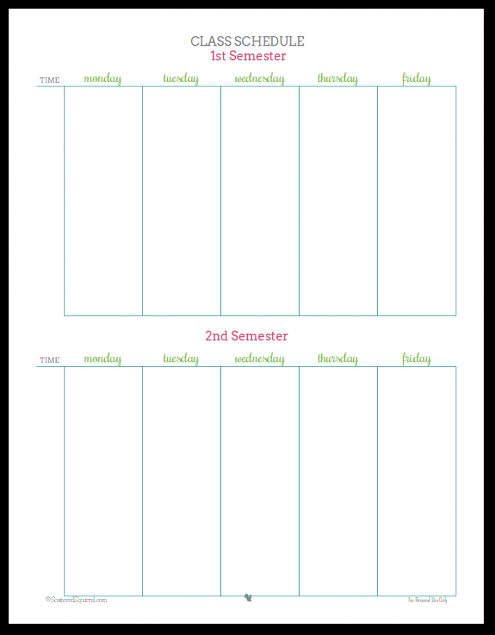 Student Planners - Class Schedules and Reference Sheets