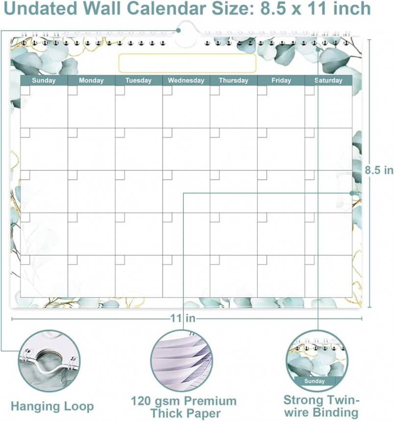 Undated Wall Calendar for  or Any Year - Calendar Planner for Home,  Office, Classroom, School, See more Undated Wall Calendar for  or Any