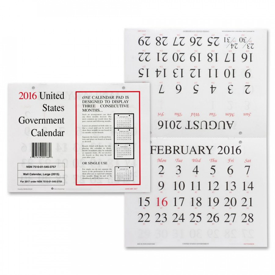 Unicor Fed Wall Calendar - UCR  OfficeSupply