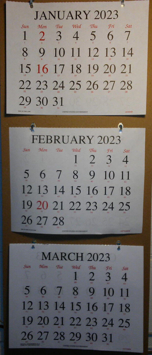 US government wall calendar (single) NSN ---