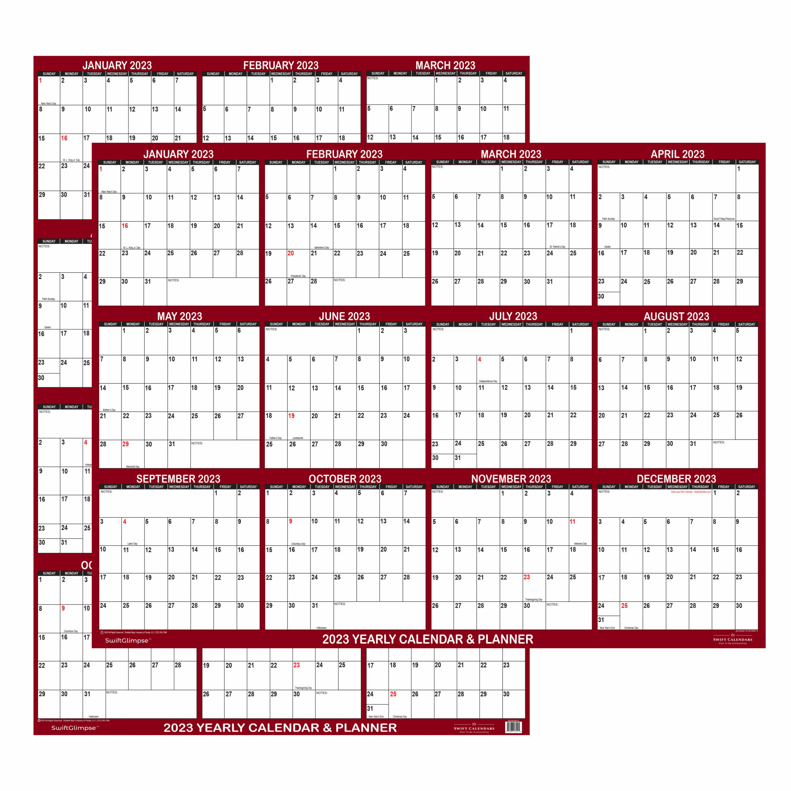 Wall Calendar Extra Large ″ x ″ Reversible SwiftGlimpse Maroon