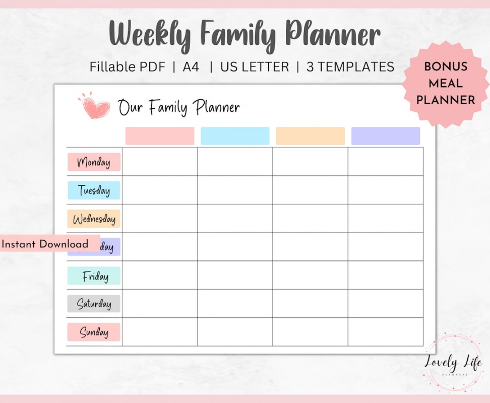 Weekly Family Planner Editable Family Calendar Family - Etsy