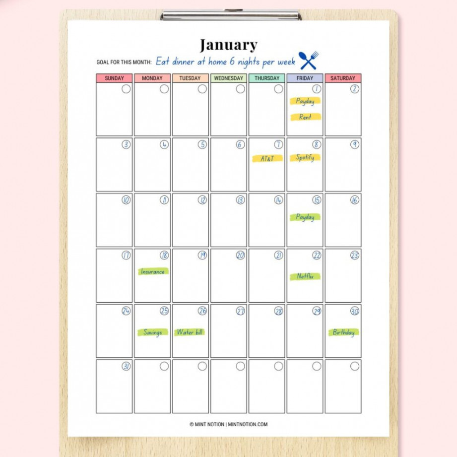 What is a Budget Calendar and How to Make One - Mint Notion
