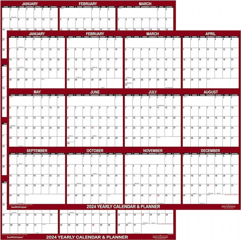 " x " SwiftGlimpse 20 Wall Calendar Erasable Large Wet & Dry Erase  Laminated  Month Annual Yearly Wall Planner, Reversible,