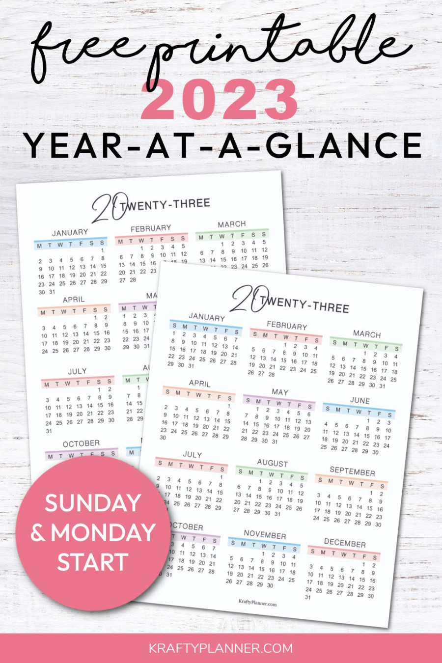 Year-At-A-Glance Free Printable (Color) — Krafty Planner